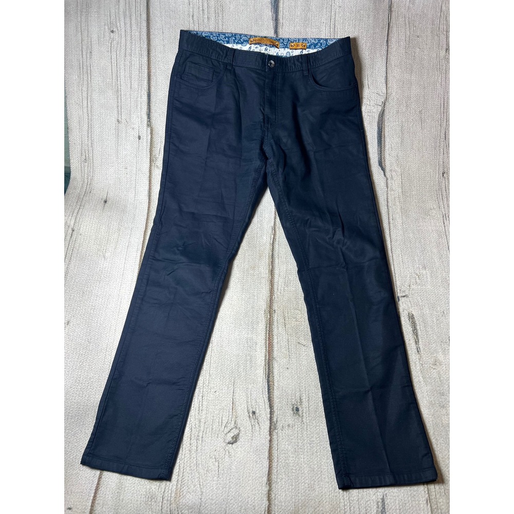 Enzo Tovare Pants Mens 36 Navy‎ Blue Textured Cotton Straight Leg Minimalist